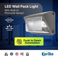 Konlite - 120W Commercial Led Wall Pack Light With Photocell, Ip65 Rated, Etl Listed Wall Light Fixtures, Wall Lights For Outdoor Lighting, 17,400Lm, 5000K Daylight, Dusk To Dawn, Dimmable 0-10V