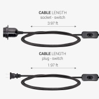 Kwmobile Plugin Light Cord 6Ft Long Fabric Pendant Lamp Cable With Plug E26 Socket For Hanging Diy Ceiling Lighting Blac