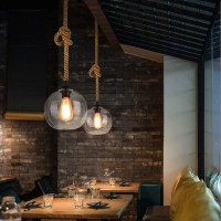 Ouued Modern Pendant Light Hemp Rope 1M Glass Hanging Indirect Lighting Art Decoration Hanging Lamp Ceiling Lights Chandelier For Dining Room, Living Bedroom, Bar Restaurant Coffee Shop, E26/E27 Base