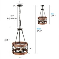 Giluta Round Wooden Chandelier Rustic Kitchen Island Pendant Lighting Fixture Three Lights Hanging Ceiling Lights For Dining Room Foyer, Ul Listed