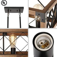 Giluta Rectangle Wood Chandelier Farmhouse Style Dining Room Kitchen Lighting Fixtures, 5 Lights Ceiling Hanging Pendant Lighting Ul Listed