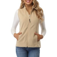 Fuinloth Womens Fleece Vest, Polar Soft Sleeveless Classic Fit With Zip Up Pockets Khaki X-Large