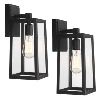 Emliviar 2 Pack Outdoor Wall Light Fixtures, Outside Wall Lights For House, Black Finish With Clear Glass, We212B-2Pk Bk