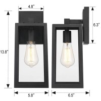 Emliviar 2 Pack Outdoor Wall Light Fixtures, Outside Wall Lights For House, Black Finish With Clear Glass, We212B-2Pk Bk