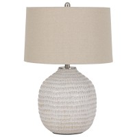 Textured Ceramic Frame Table Lamp With Fabric Shade, Beige And White