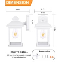 Fudesy Dusk To Dawn Sensor Outdoor Wall Lanterns, Exterior Wall Sconce Porch Light Fixture With E26 Socket 3000K Led Edison Filament Bulb Included, Anti Corrosion Plastic Materials, White