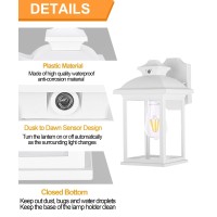 Fudesy Dusk To Dawn Sensor Outdoor Wall Lanterns, Exterior Wall Sconce Porch Light Fixture With E26 Socket 3000K Led Edison Filament Bulb Included, Anti Corrosion Plastic Materials, White