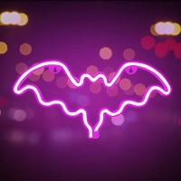 Funpeny Bat Neon Signs, Led Festival Pink Bat Neon Lights, Halloween Decorations For Table Desk Indoors Home Bedroom Decorations Usb Charging & Battery