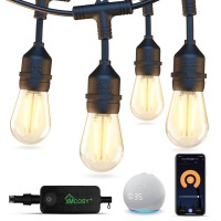 Xmcosy+ Outdoor String Lights, Smart Patio Lights 49Ft, App Wifi Control, Work With Alexa, 15 Led Edison Bulbs, Waterproof, Extendable, Dimmable String Lights For Outside Patio Porch