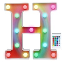 16 Color Changing Rainbow Marquee Letter With Lights, Rgb Letter Lights Signs Remote Control Night Light For Valentin?S Day, Birthday Party, Wedding, Christmas Decor- Rainbow Letter H