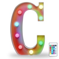 16 Color Changing Rainbow Marquee Letter With Lights, Rgb Letter Lights Signs Remote Control Night Light For Valentin?S Day, Birthday Party, Wedding, Christmas Decor- Rainbow Letter C