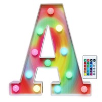 16 Color Changing Rainbow Marquee Letter With Lights, Rgb Letter Lights Signs Remote Control Night Light For Valentin?S Day, Birthday Party, Wedding, Christmas Decor- Rainbow Letter A