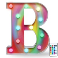 16 Color Changing Rainbow Marquee Letter With Lights, Rgb Letter Lights Signs Remote Control Night Light For Valentin?S Day, Birthday Party, Wedding, Christmas Decor- Rainbow Letter B