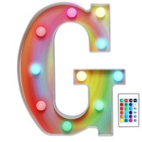 16 Color Changing Rainbow Marquee Letter With Lights, Rgb Letter Lights Signs Remote Control Night Light For Valentin?S Day, Birthday Party, Wedding, Christmas Decor- Rainbow Letter G