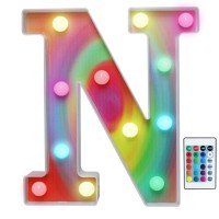 Rainbow Multiple Light Up Letters With Remote, 16 Colors Alphabet Letter Lights Led Bar Signs For Wall, Table, Bedroom, Home Decor-Rainbow Letter N