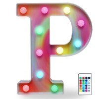 Rainbow Multiple Light Up Letters With Remote, 16 Colors Alphabet Letter Lights Led Bar Signs For Wall, Table, Bedroom, Home Decor-Rainbow Letter P