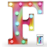 16 Color Changing Rainbow Marquee Letter With Lights, Rgb Letter Lights Signs Remote Control Night Light For Valentin?S Day, Birthday Party, Wedding, Christmas Decor- Rainbow Letter F