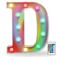 16 Color Changing Rainbow Marquee Letter With Lights, Rgb Letter Lights Signs Remote Control Night Light For Valentin?S Day, Birthday Party, Wedding, Christmas Decor- Rainbow Letter D