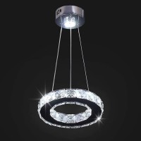 Modern Crystal Chandeliers Led Pendant Lighting Round Ring Flush Mount Ceiling Light Fixture Hanging Lights For Dining Room Kitchen Island Hallway Restaurant(Cool White)