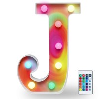 Rainbow Multiple Light Up Letters With Remote, 16 Colors Alphabet Letter Lights Led Bar Signs For Wall, Table, Bedroom, Home Decor-Rainbow Letter J