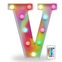 16 Colors Rainbow Led Letter Lights, Colorful Marquee Signs Illuminated 26 Alphabet Letter Night Light For Girls, Ladies, Women, Nursery Room Decor-Rainbow Letter V