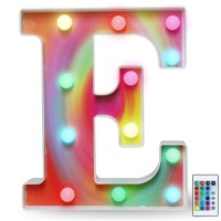 16 Color Changing Rainbow Marquee Letters With Lights, Rgb Letter Lights Signs Remote Control Night Lights For Valentin?S Day, Birthday Party, Wedding, Christmas Decor- Rainbow Letter E