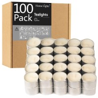 Homelights Tealight Candles - 8 Hour Long Time Burning, Giant 100,200,300 Packs -White Votive Smokeless European Tea Light Unscented Candles For Shabbat, Weddings, Christmas,Home Decorative -100 Pack