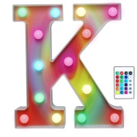 Rainbow Multiple Light Up Letters With Remote, 16 Colors Alphabet Letter Lights Led Bar Signs For Wall, Table, Bedroom, Home Decor-Rainbow Letter K