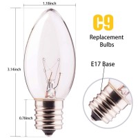 Sunsgne 25 Pack C9 Clear Replacement Bulbs, C9 Christmas Light Bulbs Clear Incandescent Bulbs For Christmas Vintage String Light, E17 Intermediate Base, 7 Watt, Clear