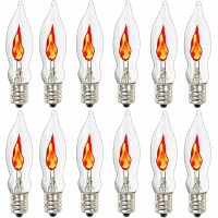 Abeja 12 Pack Flicker Flame Light Bulb Realistic Flame Shaped Bulb Flickering Orange For Christmas Indoor Outdoor Decor 1W, 120 Volt E12 Flame Candelabra Light Bulbs Suit For C18 String Lights