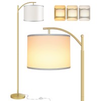 Rottogoon Floor Lamp With 3Cct Led Bulb, Lamp For Living Room With White Lamp Shade, Modern Standing Lamp Floor Lamps For Bedrooms - Gold