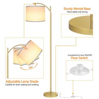 Rottogoon Floor Lamp With 3Cct Led Bulb, Lamp For Living Room With White Lamp Shade, Modern Standing Lamp Floor Lamps For Bedrooms - Gold