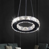 Modern Crystal Chandeliers Led Pendant Lighting Round Ring Chrome Flush Mount Ceiling Light Fixture Mini Chandeliers For Dining Room Kitchen Island Hallway