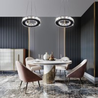 Modern Crystal Chandeliers Led Pendant Lighting Round Ring Chrome Flush Mount Ceiling Light Fixture Mini Chandeliers For Dining Room Kitchen Island Hallway