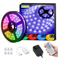 Lepro 16.4Ft ?????? ?????????? ????????????, Rgb 5050 Led Strips With Remote Controller And Fixing Clips, Color Changing Tape Light With 12V Etl Listed Adapter For Bedroom, Room, Kitchen, Bar