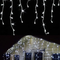 Gresonic Icicle Lights,600 Leds 49.2Ft String Lights 9 Modes Brightness Adjustment With Remote 3 Timing Options Two Color Changing For Christmas Birthday Wedding Party(Warm White & Cool White)