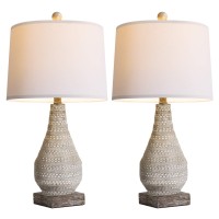 Bobomomo Rustic Retro 24.8'' Farmhouse Table Lamp Set Of 2 For Bedroom Living Room Traditional Nightstand Lamps With White Fabric Shade