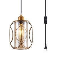 Ylong-Zs Vintage Pendant Lighting Fixtures With Plug In Hanging Cord And Dimmer Switch, Industrial Swag Ceiling Lamp For Kitchen Island,Bronze Finish With Amber Glass Inner Shade