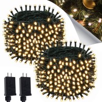 Ozs-105Ft 300Led Warm White Solar Christmas String Lights Outdoor, Waterproof 8 Modes Green Wire Christmas Tree Lights For Garden, Christmas Decorations (Warm White)