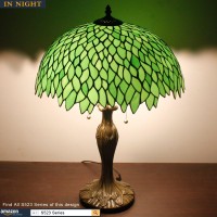 Tiffany Lamp Shade Replacement W16H7 Inch Green Stained Glass Wisteria Lampshade For Table Lamps Floor Lamp Ceiling Fixture (3 Hooks Inside)Pendant Hanging Light S523 Werfactory Home Office Decoration