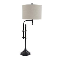 Benjara Metal Table Lamp With Drum Shade And Adjustable Arm, Gray, Black