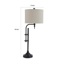 Benjara Metal Table Lamp With Drum Shade And Adjustable Arm, Gray, Black