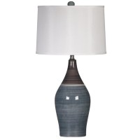 Pot Bellied Ceramic Table Lamp With Brushed Details,Set Of 2,Gray And White