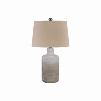 Ceramic Body Table Lamp With Brushed Details, Set Of 2, Beige And White