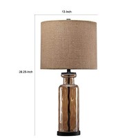 Benjara Glass Table Lamp With Fabric Drum Shade, Gold, Beige