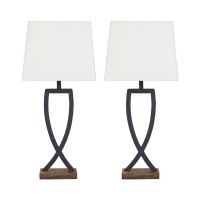 Criss Cross Metal Table Lamp With Fabric Shade, Set Of 2, Gray And White