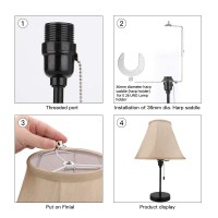 Lamp Shade Harp Bracket 6-10 Inch Adjustable Holder Support And 3/8 Inch Standard Saddle/E12/E26 Light Base Uno Fitter Adapter Converter Finial Set Parts, Tall 6 7 8 9 10 Inch For Spider Shade