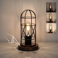 Touch Control Table Lamp Industrial Bedside Lamp With 3 Way Dimmable Small Nightstand Lamp Vintage Metal Cage Steampunk Table L