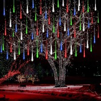 Kwaiffeo Icicle Christmas Lights Outdoor, Meteor Shower Lights 12 Inch 8 Tube Cascading Lights For Xmas Tree Decor Wedding Party, Christmas Outdoor Decorations, Ul Plug Multi Colored