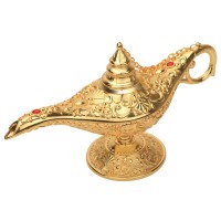 Lauyoo Classic Aladdin Magic Genie Lamp Legend Wishing Light Costume Lamp Metal Carved Arabian Props For Home Tabletop Decoration Party Birthday Halloween Christmas Size 7 X 20.7 X 11.3Cm-Green